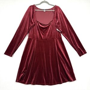 Old Navy Dress Womens XL Tall Velvet Fit Flare Mini Scarlet Square Neck 2024 NWT